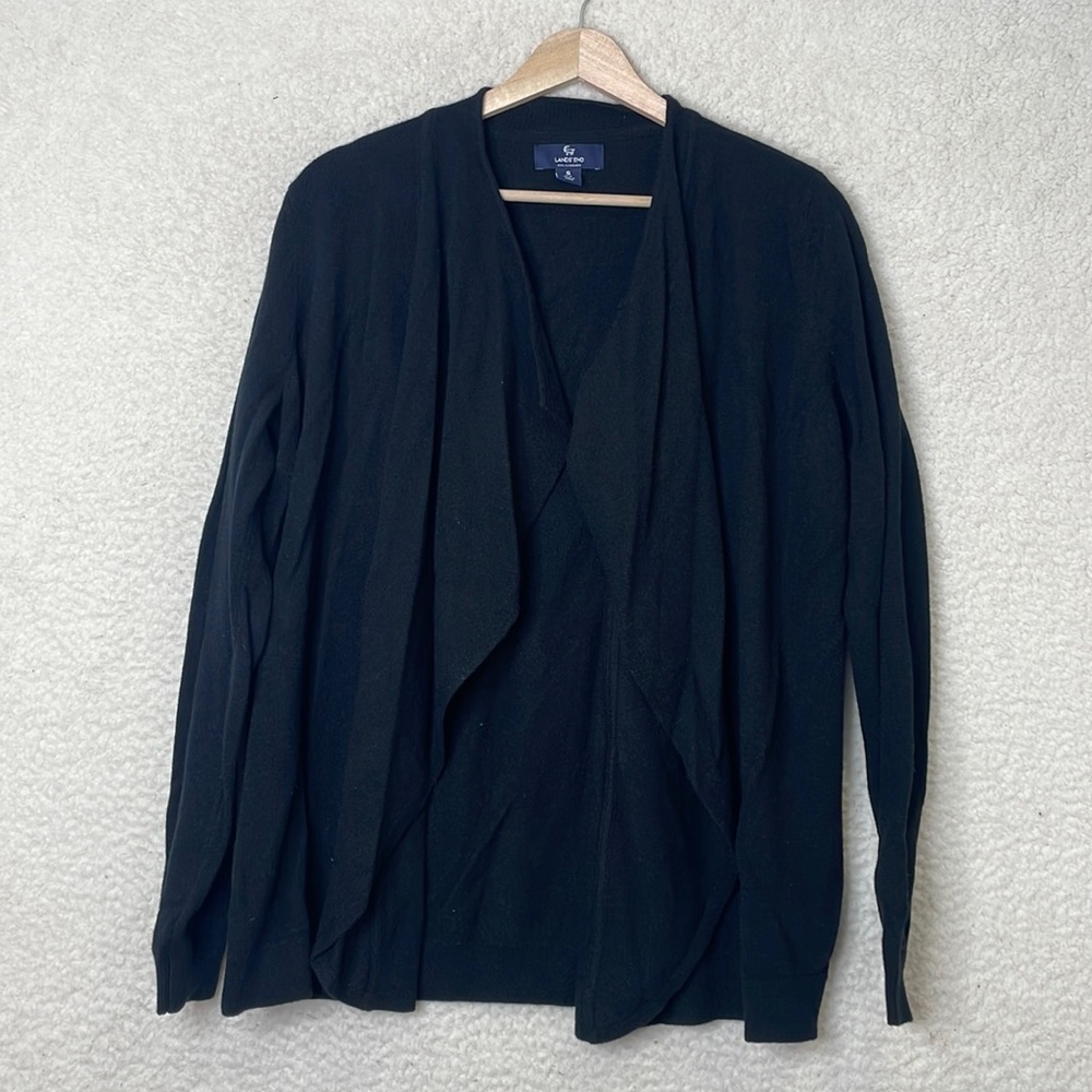 NWT Lands End Womens Black Cashmere Longsleeve Open Waterfall Cardigan XSMALL